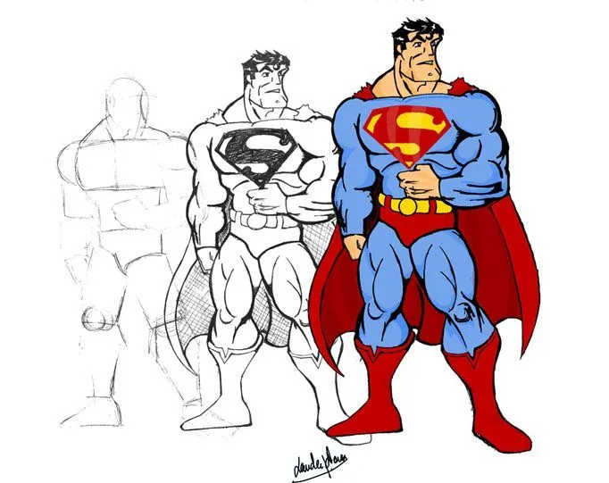 boceto de superman paso a paso en diferentes niveles de perfección ...