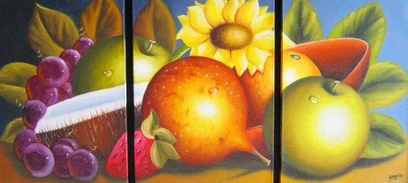 Cuadros Modernos Pinturas : Bodegones con frutas en tríptico