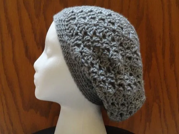 Crochet Slouchy Beanie LACY Hat Acrylic by kathyscrochetcloset