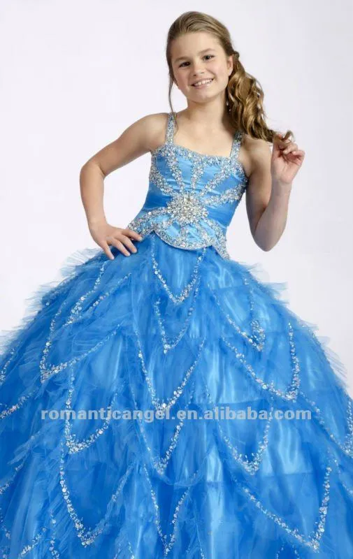 Azul claro con cuentas vestidos de bola para los niños-Vestidos de ...