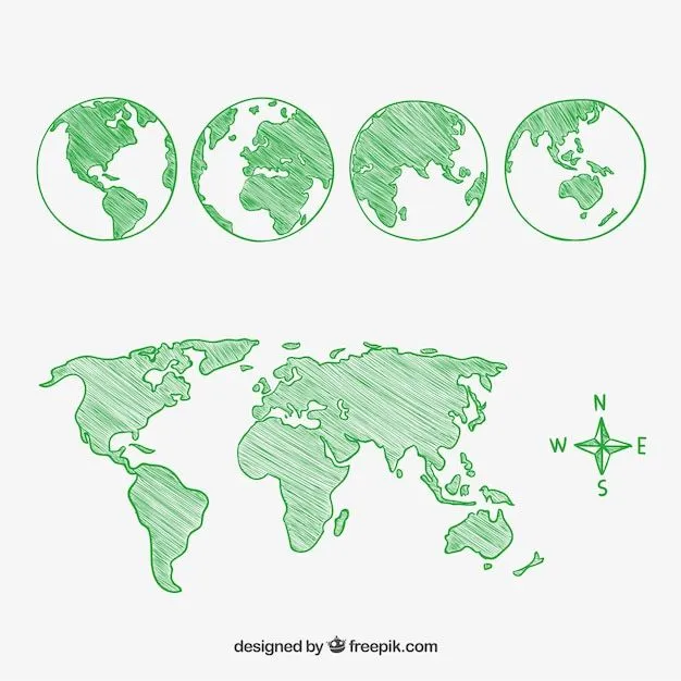 Bocetos de la bola del Mundo y continentes | Descargar Vectores gratis