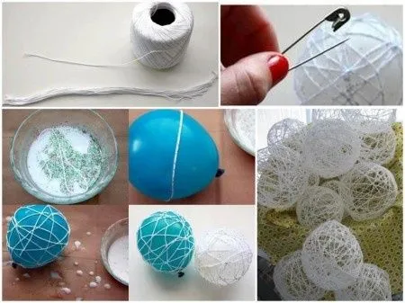 Bolas hechas de hilo y globos
