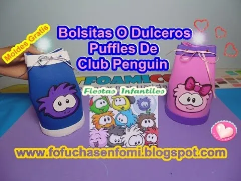 BOLSITAS O DULCEROS EN FOAMI CON LOS PUFFLES DE CLUB PENGUIN - YouTube