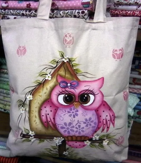 bolso pintado buho | Ideas en telas | Pinterest | Owl Bags, Pink ...