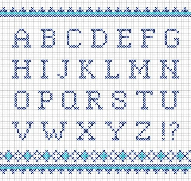 Bordado de letras de punto de cruz del alfabeto vectorial | Vector Premium