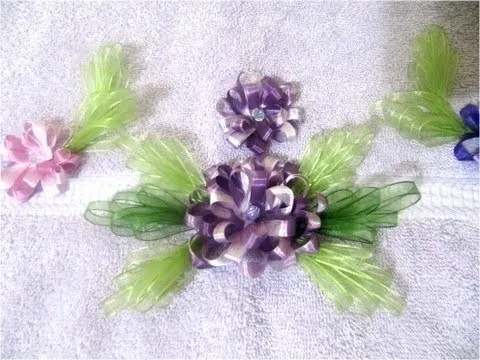 Bordados con cintas flores pon pon en alto relieve - YouTube