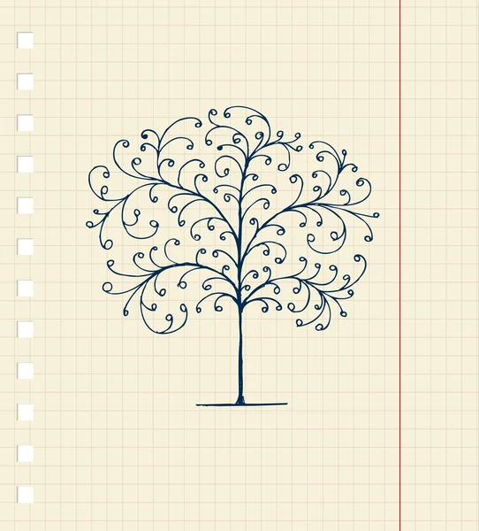 Bosquejo del árbol en hoja de cuaderno para su diseño — Vector ...
