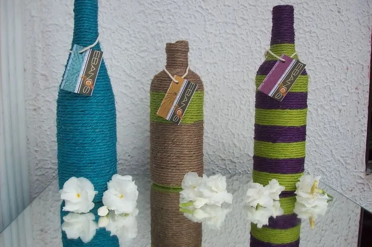 Botellas decoradas con fibras naturales- Wrapped bottles | Botella ...