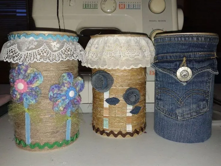 Botes de avena reciclados decorados con estambre, telas y cordeles ...