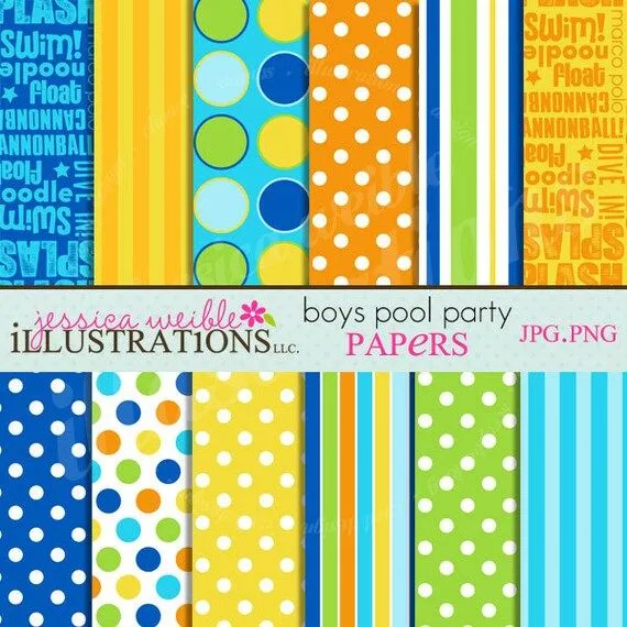 Boys Pool Party Cute Digital Papers Backgrounds por JWIllustrations