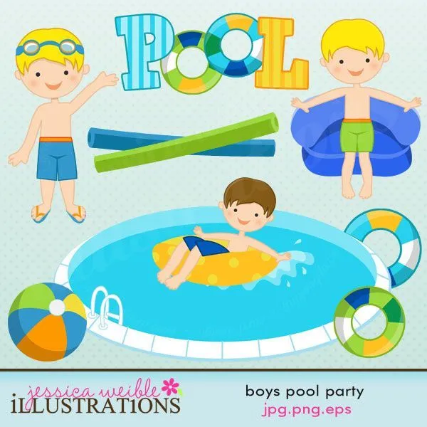 Boys Pool Party graphic set comes with 11 cute pool party cliparts ...