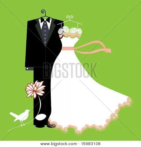 bride and groom suit and dress with bird (layered) Stock Vector ...