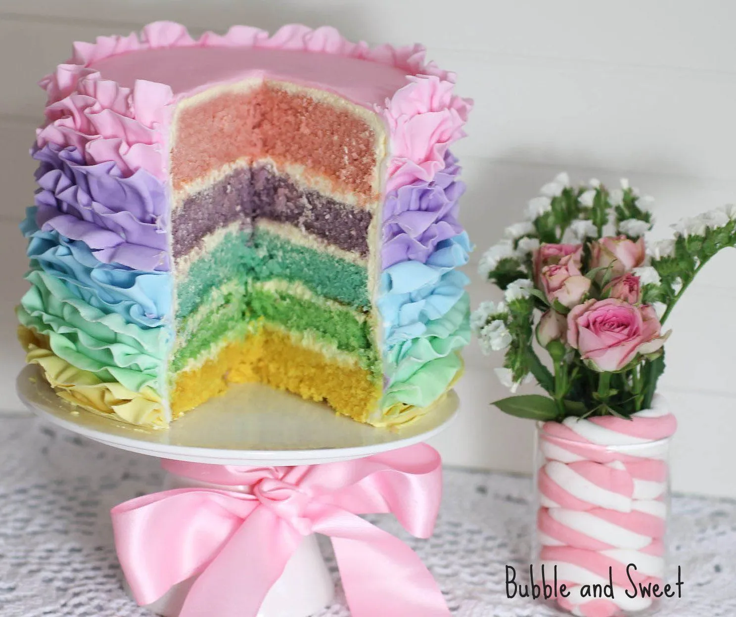 Bubble and Sweet: Pastel Rainbow Ruffle Cake for Easter - sneak peek Bubble and Sweet: Pastel Rainbow Ruffle Cake for Easter - sneak peek