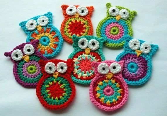 Crochet Owl Applique large size. Price for one owl. by AnnieDesign