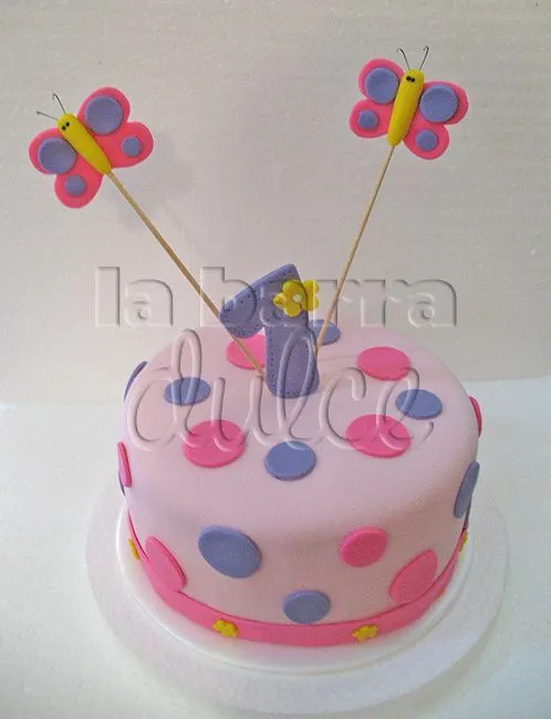 Butterfly 1 year fondant cake flowers pink girl lilac purple ...