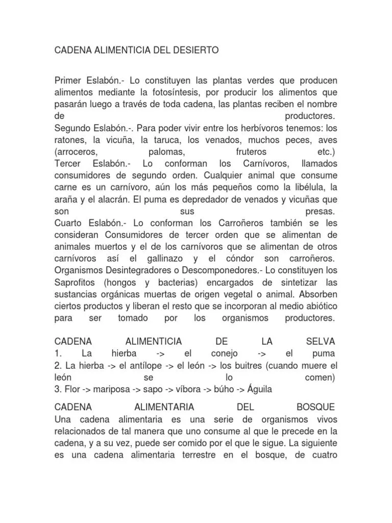 Cadena Alimenticia Del Desierto | PDF | Red alimentaria | Plantas Cadena Alimenticia Del Desierto | PDF | Red alimentaria | Plantas