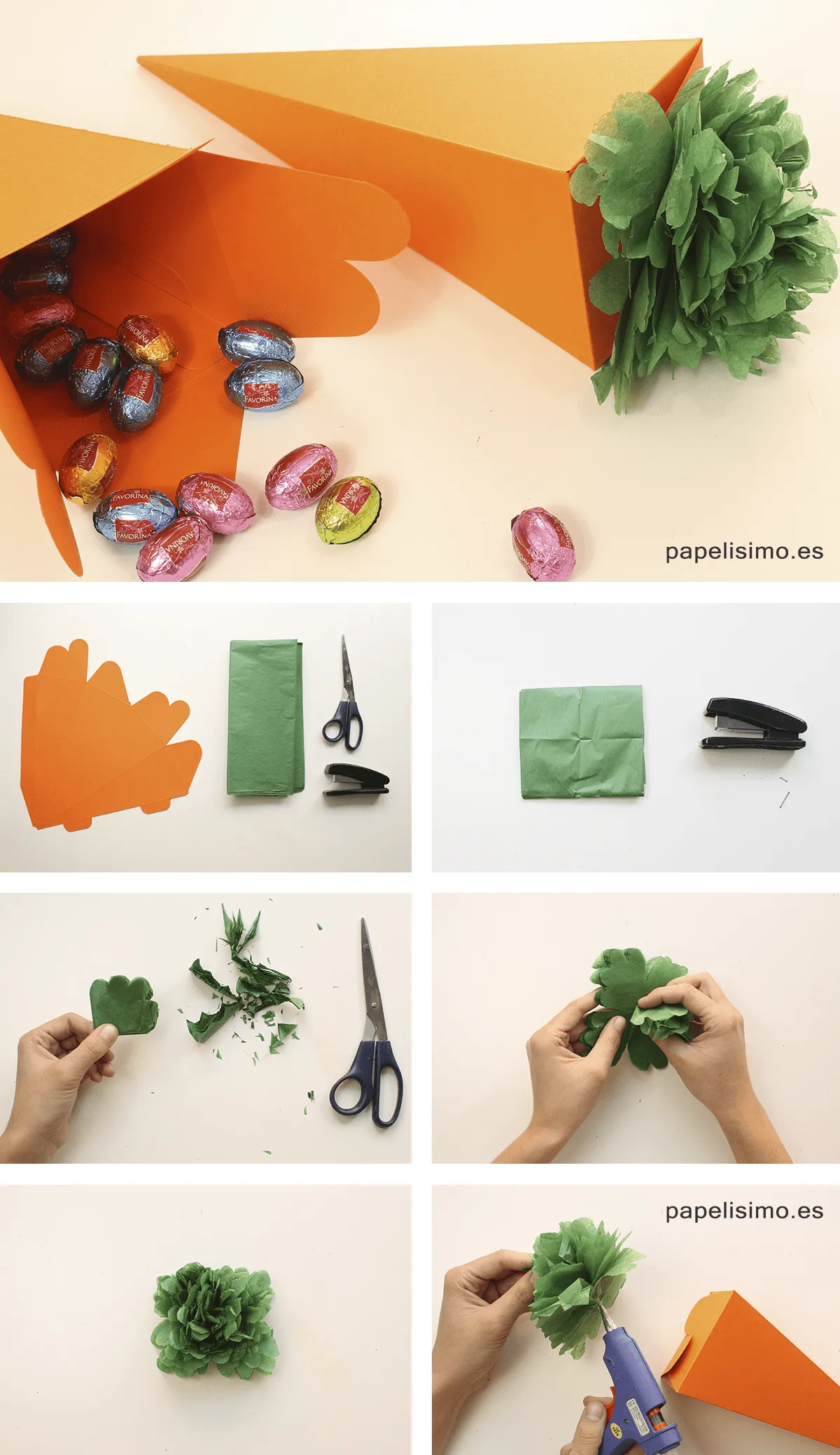 Cajas de cartulina con forma de zanahoria para dulces | Papelisimo