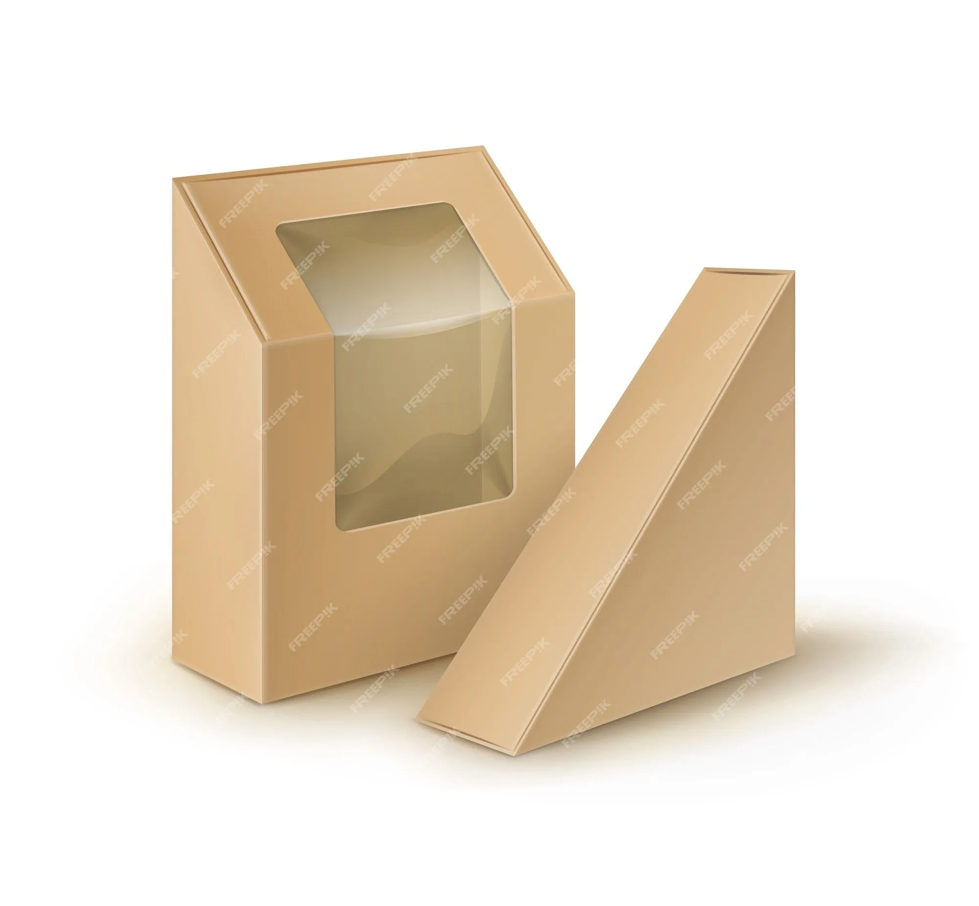 Cajas para llevar del triángulo del rectángulo de la cartulina en blanco de  brown que empaquetan para el bocadillo | Vector Premium