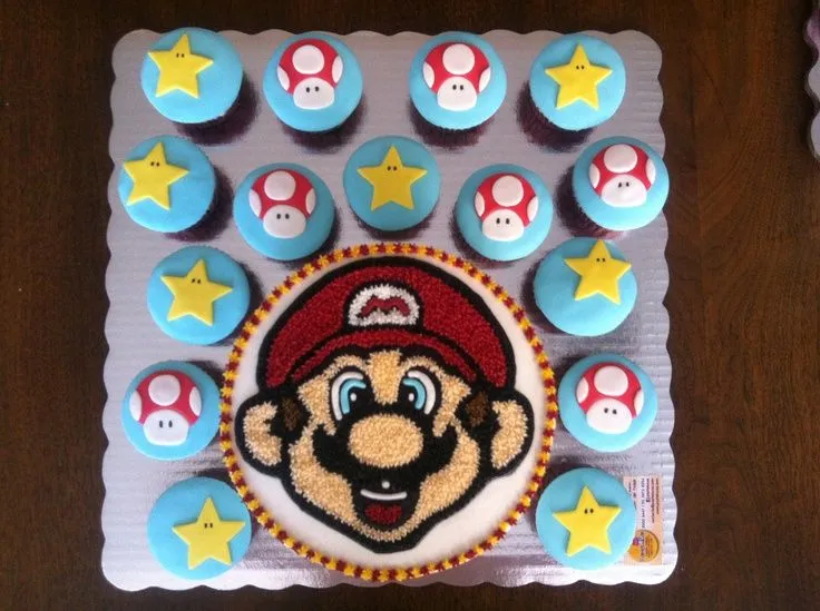 Cake and cupcakes Mario Bros; pastel y panquecitos de chocolate ...