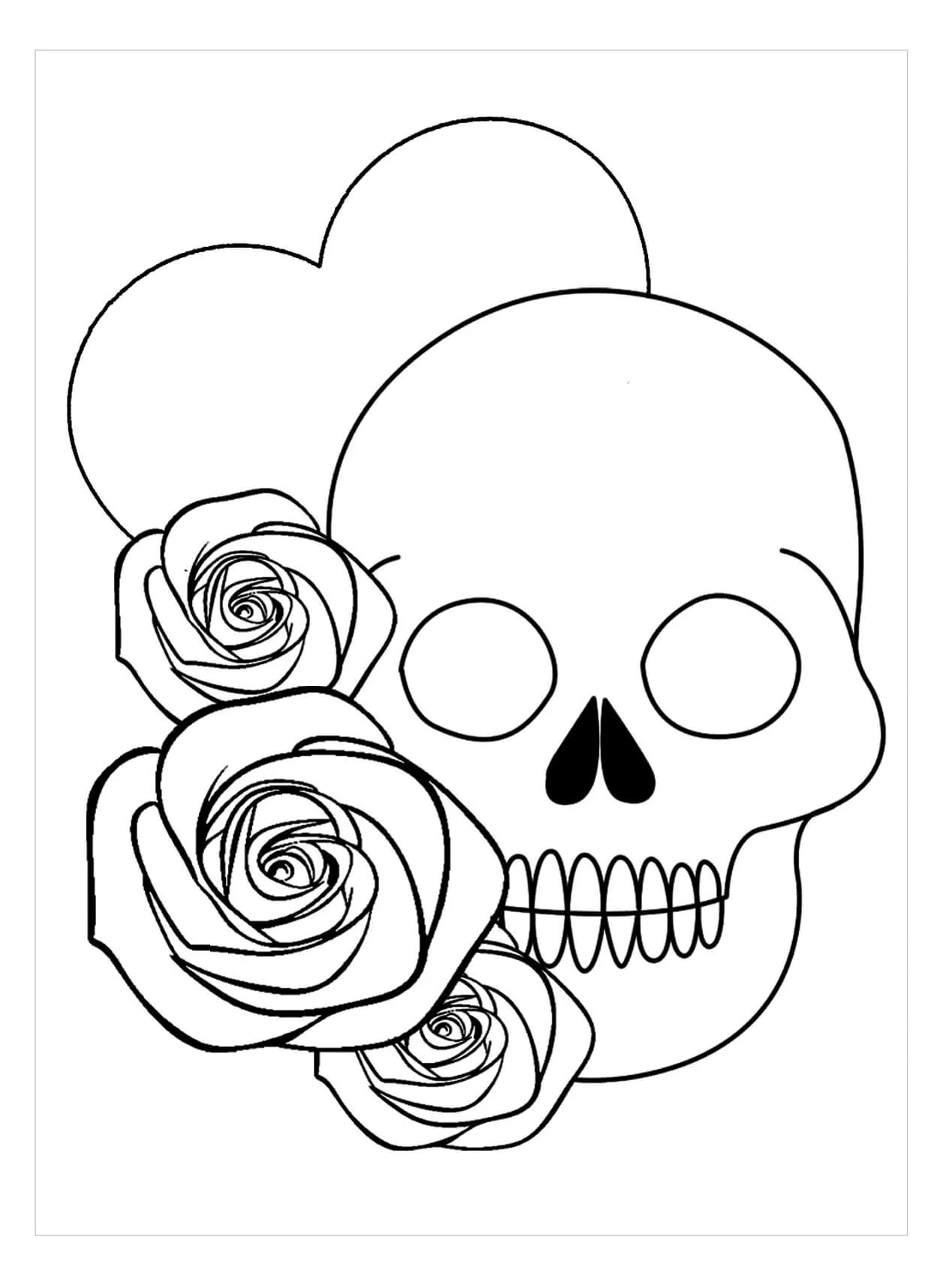 Calavera y tres Rosas para colorear, imprimir e dibujar –ColoringOnly.Com