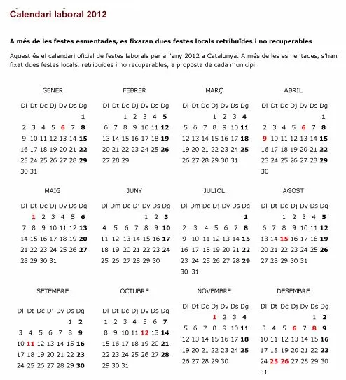 Calendari 2012 català - Imagui