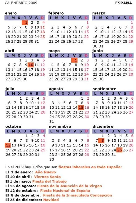 Calendario 2009 en pdf para impresión mini calendario 2009 versión ...