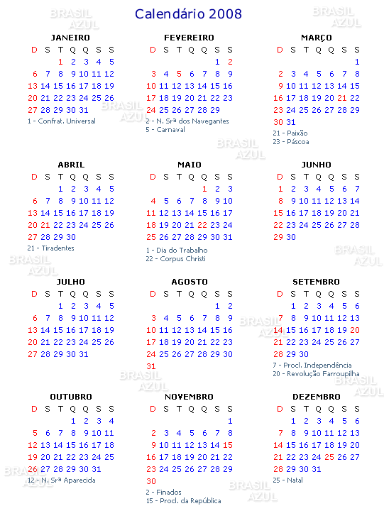 Calendário 2008 Online