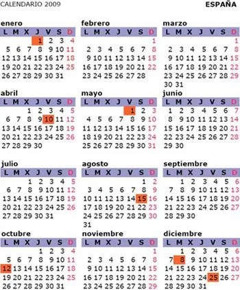 Calendario 2009 en pdf para impresión mini calendario 2009 de ...