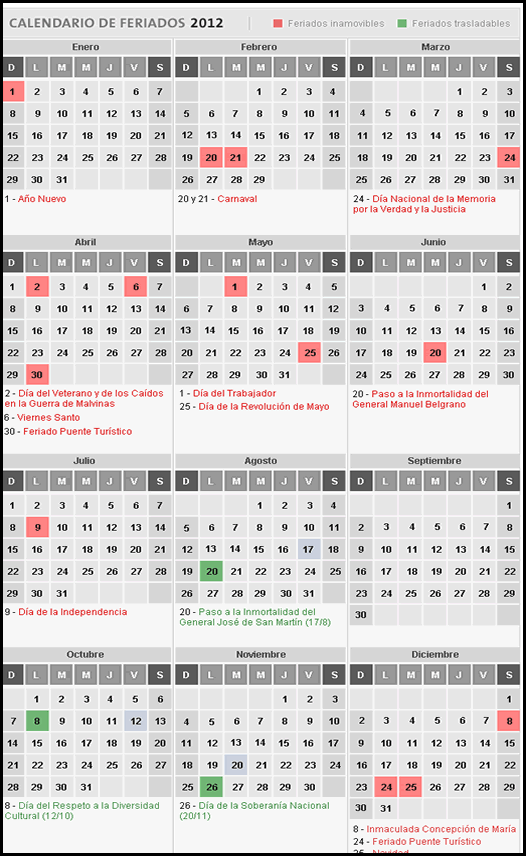 Calendario de semanas 2012 - Imagui