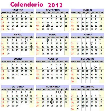 Calendario semana 2012 - Imagui