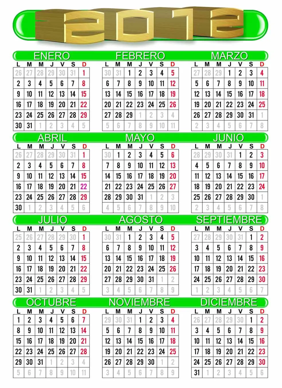 Calendario 2012 Para Imprimir Por Mes Excel