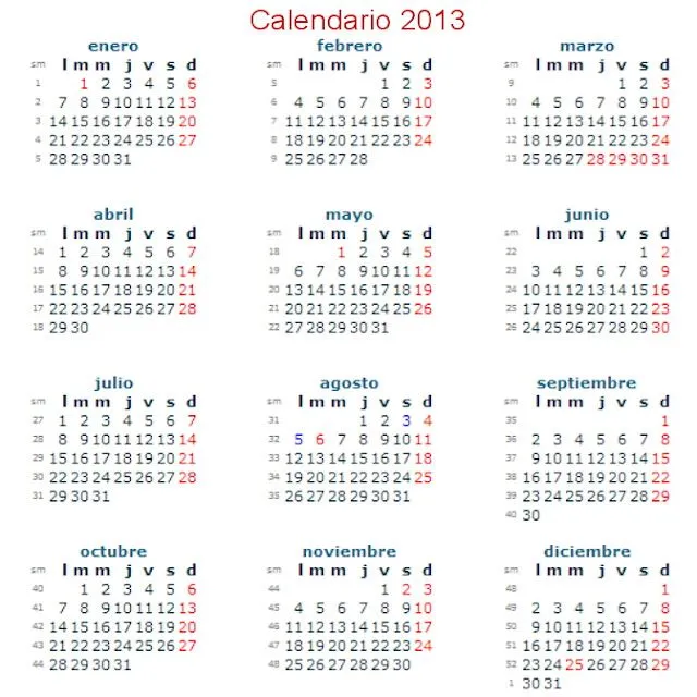 Calendario 2013 por semanas numeradas con excel - Imagui