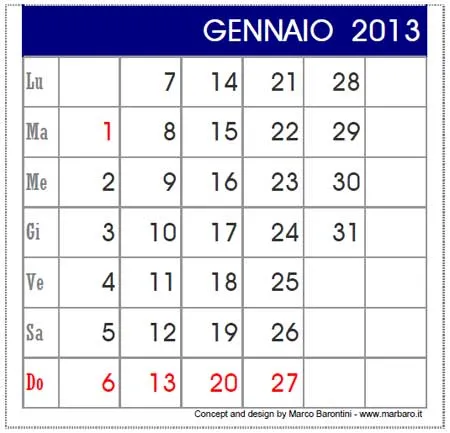 Calendario 2013 da tavolo scrivania