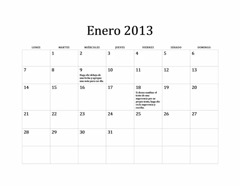 Calendario 2013 word - Imagui