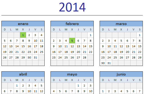 Calendario 2014 en Excel | cscreaciones.com.ar
