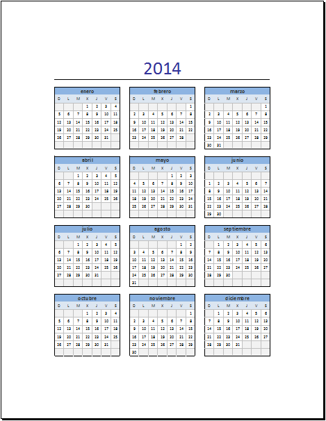 Calendario 2014 en Excel