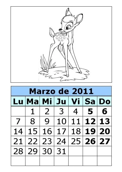 Calendario de Bambi para colorear de 2011 (1ª parte) : Calendarios ...