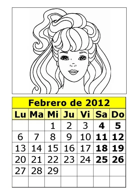 Calendario de la Barbie para colorear de 2012 (1ª parte ...