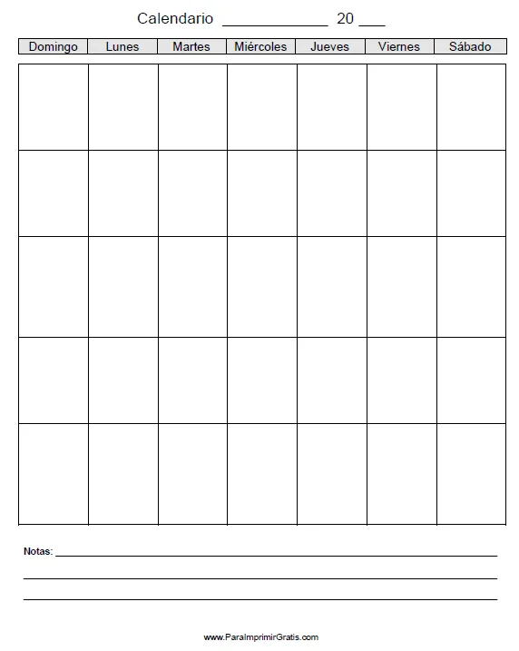 Calendario en Blanco - Para Imprimir Gratis - ParaImprimirGratis. Calendario en Blanco - Para Imprimir Gratis - ParaImprimirGratis.