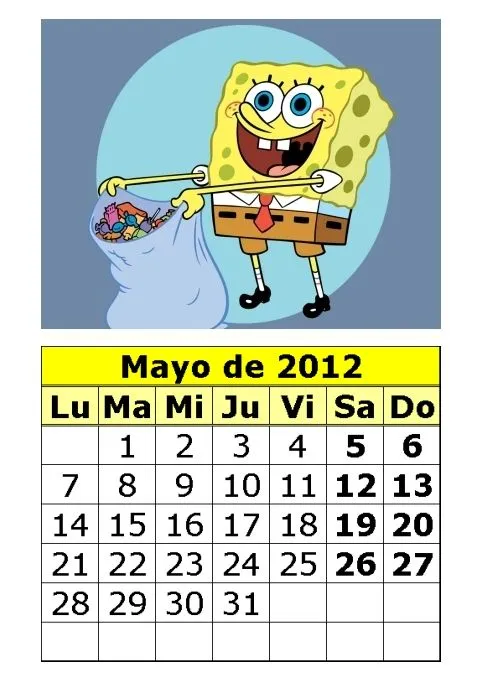 Calendario de Bob Esponja de 2012 (2ª parte) : Calendarios para ...