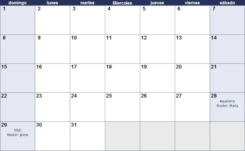 Calendario Enero 2012