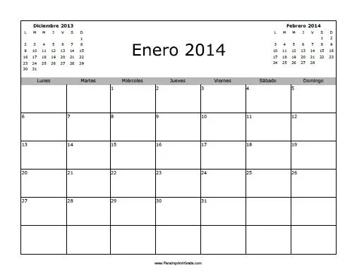 Calendario Enero 2014 en Blanco - Para Imprimir Gratis ...