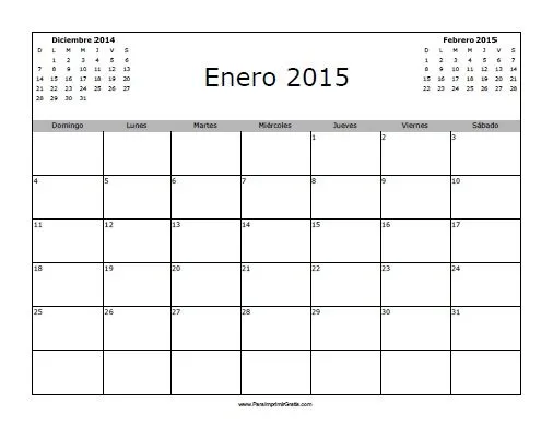 Calendario Enero 2015 en Blanco - Para Imprimir Gratis ...