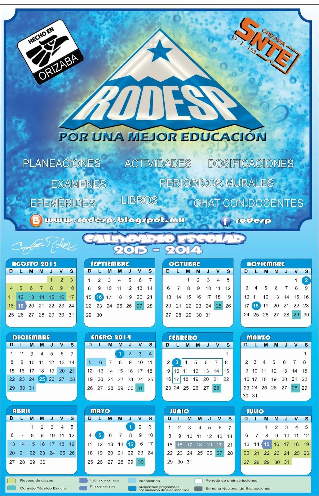 Calendario escolar 2013 - 2104 : Por una mejor educación (
