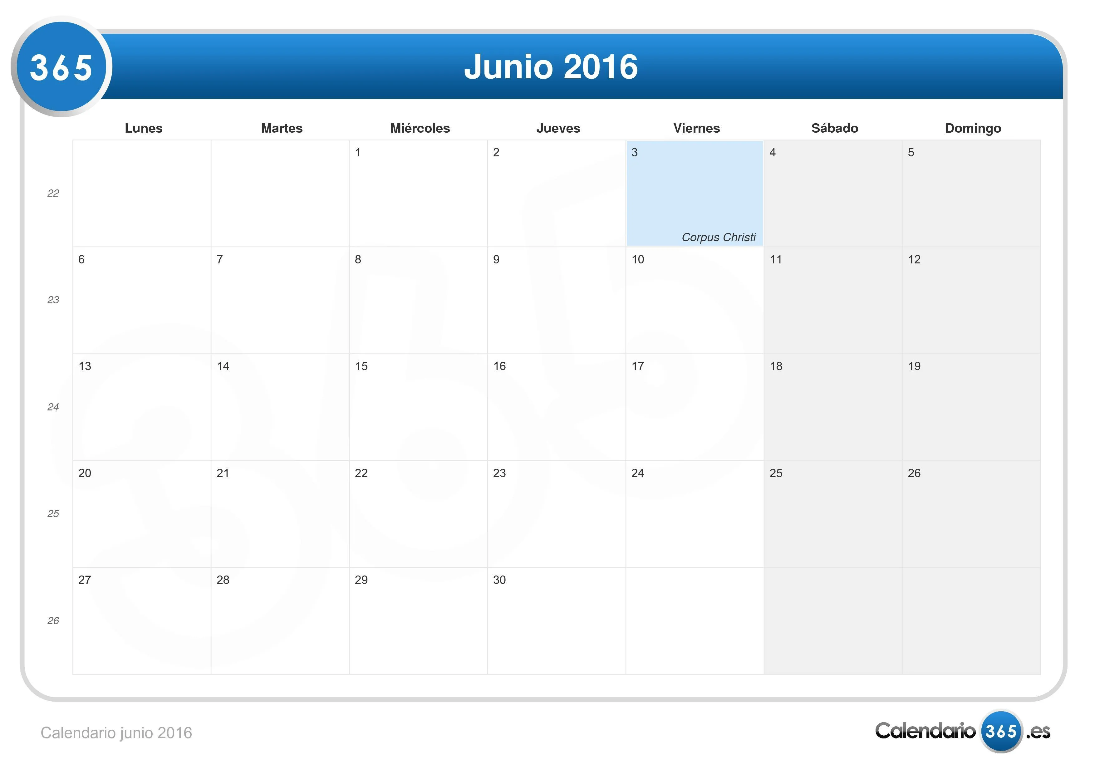 Calendario junio 2016