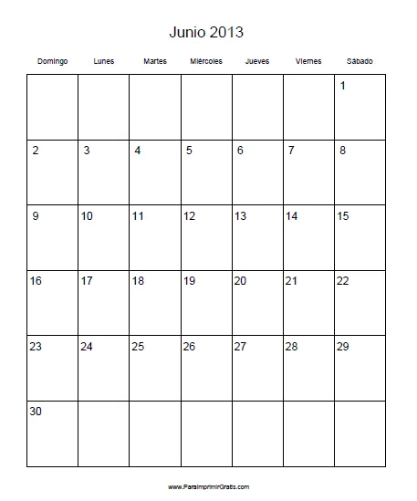 Calendario de Junio - Para Imprimir Gratis - ParaImprimirGratis.com