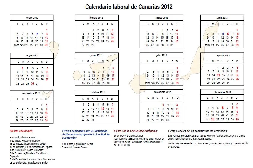 Calendario laboral Canarias 2012 | Información Canarias
