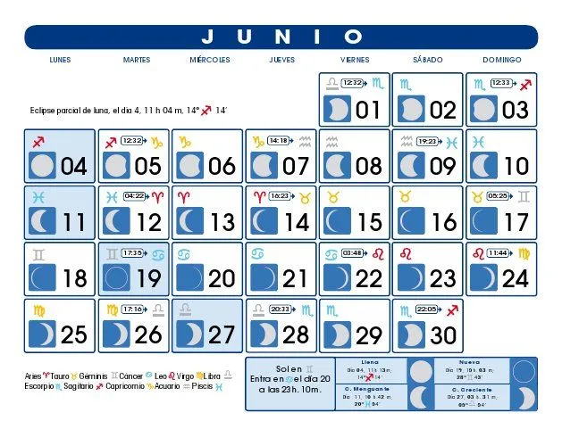 Calendario Lunar: Junio de 2012