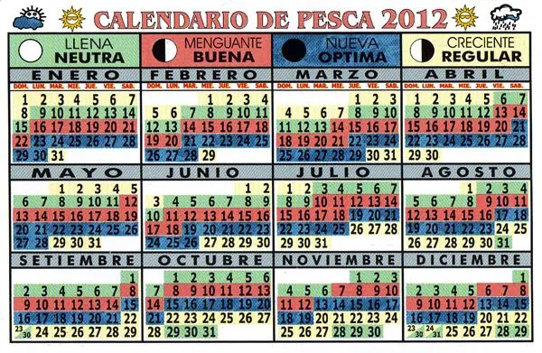 Calendario lunar de pesca 2012 | PESCADOR DEPORTIVO