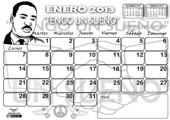 Calendario de Martin Luther King para colorear | Manualidades ...